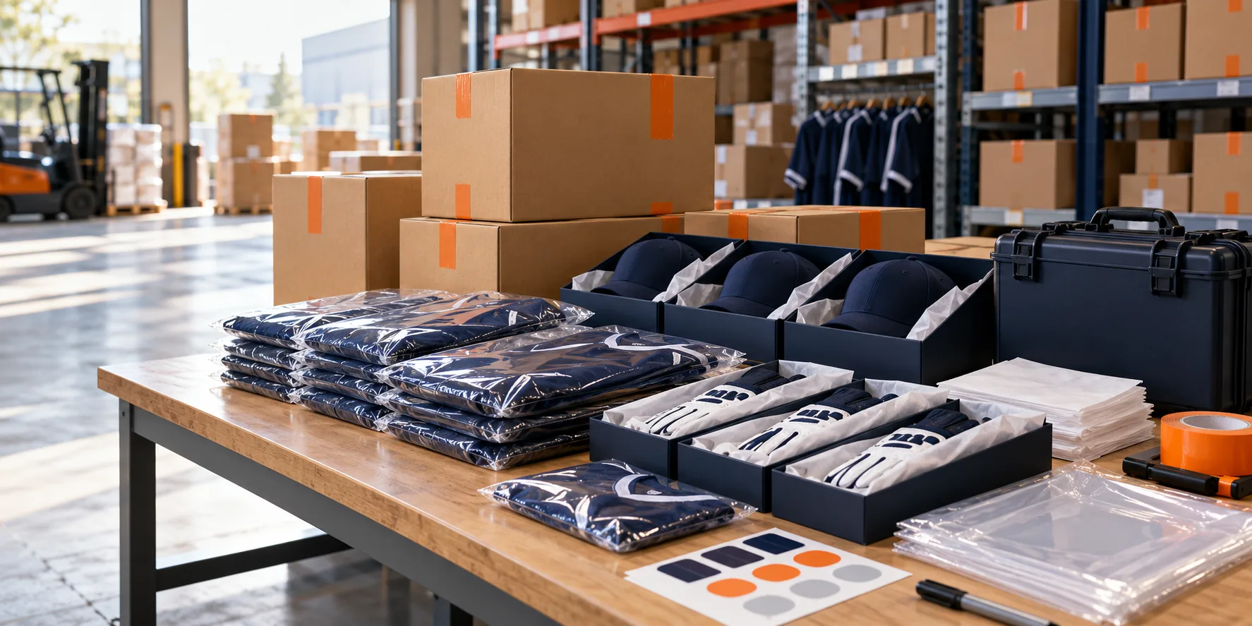 Baseball team packaging and fulfillment desk